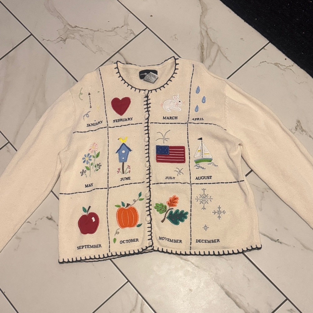 Sag Harbor Cream Women Sweater with Multicolor Seasonal Appliqués